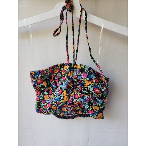 Wild Fable Tops - NWT Wild Fable Women's Multicolor Black Floral Sleeveless Halter Cropped Top M